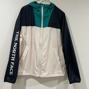 The North Face Teal and Cream Hooded Jacket XL